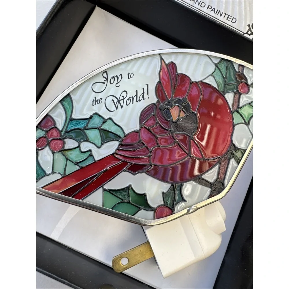 VTG 2004 Joan Baker Nightlight Red Cardinal Stained Glass Handpainted In Box
